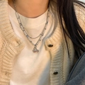 Double-layer necklace with silver metal chain, white pearls and pink cherry pendant - Regular-Silver Cherry (61#)