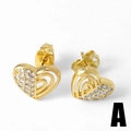 Orecchini a cuore placcati in oro con zirconi micro-pave e design traforato - Stile Cuore Traforato (A)