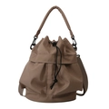 Borsa a secchiello in nylon caffè kaki con coulisse e tracolla regolabile - Cachi