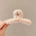 Elegant beige plush shark hair claw clip in a soft faux fur finish for thick hair - Plush Claw Style / Regular / Beige Coffee