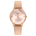 Elegant rose gold ladies quartz watch featuring a leather strap and rhinestone markers - Beige
