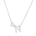Silver necklace with heart and letter N pendant on a minimalist silver chain - Letter N (10056)