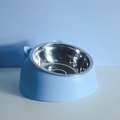 Light blue tilted stainless steel cat bowl with ergonomic elevated neck protection design - 200ml / Nordic Blue