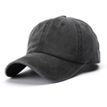 Detail view of washed cotton canvas baseball cap in charcoal gray with curved brim - Adult / Black
