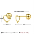 Orecchini a perno a cuore cavo in argento sterling S925 con dimensioni e dettagli dorati - Stile Cuore Cavo (PTEE0488-B) / Placcato Oro (Oro)