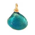 Cyan enamel shell charm with golden metal ring for summer beach jewelry making - Turquoise Resin Shell