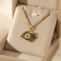 Collar de corazón dorado con colgante de ojo del diablo y circonitas en estuche - Cadena de Caja (NE225盒子链)