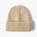Bonnet en maille côtelée beige d'hiver avec large revers pour hommes et femmes - Beige (20B112B)