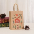 Weihnachts-Geschenktüte aus Kraftpapier mit festlichem Rentier- und Schneeflocken-Druck - 035-1 Schneebedecktes Haus / 21*15*8cm