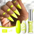 Neon yellow 3D nail paint gel in 8ml bottle with matching manicure effect display - Neon Yellow (05)