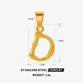 Pendentif lettre D style bambou en acier inoxydable doré avec dimensions détaillées - Lettre D / Doré