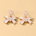 Eleganti orecchini con fiocco, perla e cuore dorati con strass per donne alla moda - Oro Fiocco Perla