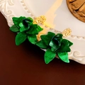 Detailed shot of green rose floral earrings on a white embossed porcelain plate - Silver Earring Post-Green
