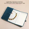 Peacock blue velvet necklace gift box with snap closure, size 18.5x18.5x4.0cm - Light Blue Set Box (Ring Core)