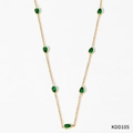 Gold stainless steel necklace featuring seven sparkling green teardrop zircon accents - Gold Green Zircon Necklace (KDD105)
