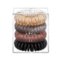 Set of 4 elastic telephone wire hair ties in clear gold, grey, brown, and black colors - Mixed Colors 4Pcs Set
