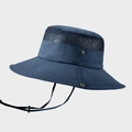 Dark blue outdoor sun hat with breathable mesh, adjustable wind cord, and mountain embroidery - Navy Blue