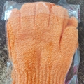 Exfoliating bath mitt in bright orange texture packaged in a clear plastic bag - 6 Pcs Set / Orange