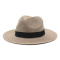Classico cappello di paglia Panama marrone chiaro con nastro nero per protezione solare - Stile Nastro / grigio scuro