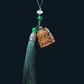 Green sandalwood hollow pendant with dark green tassel and oriental floral carvings - Green Sandalwood Ruyi Shape / Approx. 3*2.3cm, Without Incense Pills