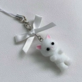 Pendentif chaton blanc floqué avec nœud en satin et fermoir argenté pour style Y2K - Pendentif Nœud / Blanc