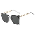 Stylish oversized square sunglasses with transparent gray frames and gold chain temples - Grey Frame