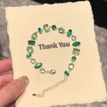 Green mixed-cut zircon stone bracelet with adjustable lobster clasp on thank you card - No.57 Mixed Cut Green Gemstone Bracelet-Silver-Green