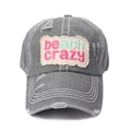 Vintage washed dark grey baseball cap with beach crazy embroidered patch and worn edges - Gray