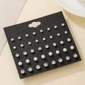 18 pairs set of faux pearl and rhinestone stud earrings in varied sizes on card - 18 Pairs Pearl Rhinestone Round Combo (XY0105-1)