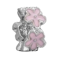 Silver bead charm with pink enamel flowers for DIY snake chain bracelets and necklaces - Silver Double Pink Flower Bead (034)
