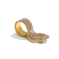 Two-tone wide band ring with bead chain tassels in polished gold and silver finish - Gold & Silver Mixed Beaded Tassel Style (YYR023378-M) / Gold and Silver