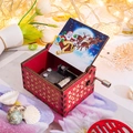 Red wooden music box with golden floral carving and Santa Claus reindeer illustration - Christmas 20/Red/Santa Reindeer Illustration