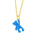 Minimalist gold link necklace featuring a cute bright blue cartoon bear pendant charm - Dark Blue