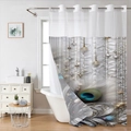 Waterproof double-layer shower curtain with peacock green floral and 3D geometric design - Peacock Feather (26SYL-1) - Single Shower Curtain