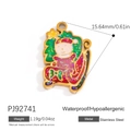 18K gold-plated stainless steel Santa sleigh pendant with colorful enamel and glitter - Glitter Christmas Sleigh (PJ92741)