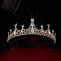 Elegant gold crystal crown tiara with sparkling rhinestones for princess bridal hair styling - Rose Gold