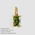 14K gold plated stainless steel pendant with a rectangular green peridot zircon stone - August Peridot Zirconia / Gold