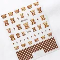 5D brown teddy bear nail art stickers with checkered patterns and TS-3390 item code - Variety Brown Bear - Ultra-thin Matte Style (TS-3390)