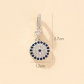 Detailed view of silver evil eye pendant with blue and white zircon, size 2.7cm by 1.2cm - A-10 Style/Long Eye Drop