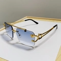 Rimless double bridge sunglasses with blue gradient lenses and gold leopard details - Gold Frame Gradient Blue