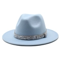 Chapeau Fedora en feutre de laine bleu ciel avec une bande décorative en strass argentés - M (56-58cm) / Bleu Ciel