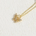 Elegant gold butterfly necklace with shimmering cubic zirconia on a dainty link chain - Butterfly Zirconia Style 2 14K Gold