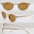 Retro-Sonnenbrille mit rundem beigem Rahmen und braunen Gläsern in mehreren Ansichten - Cremeweißer Rahmen Teefarbene Gläser