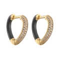 Sparkling gold and black enamel heart stud earrings with cubic zirconia inlays - Black
