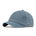 Short brim baseball cap in washed slate blue cotton with distressed details and woven label - Dark Blue