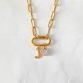 14K gold plated stainless steel paperclip necklace with letter J and CZ pendant - Letter J
