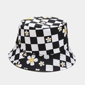 Cappello da pescatore da donna a scacchi con stampa a margherite per protezione solare estiva - M (56-58cm) / Nero