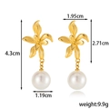 Elegant gold flower earrings with pearl drop and detailed size measurements - Bright Gold Large Flower Pearl