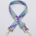 Adjustable wide shoulder strap with blue and purple geometric weaving and gold metal hooks - No. 318 / Gold