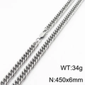 Collana a catena barbazzale in acciaio inox argento con chiusura a moschettone, 450x6mm - 6mm x 450mm